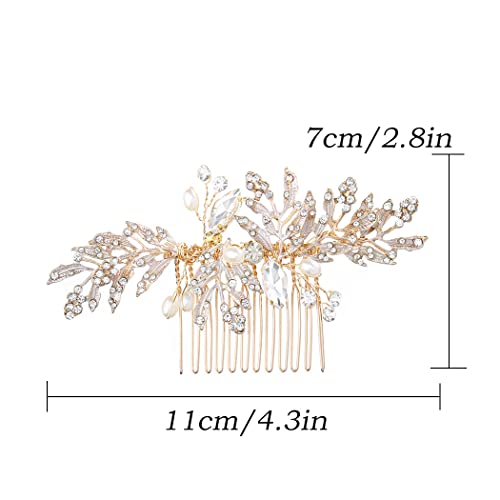 Foyte Crystal Bride Wedding Hair Comb Leaf Bridal Headpieces Rhinestone Hair Pieces Pearl Bridesmaid Side Combs Hair Accessories For Women And Girls (Rhinestone) #TOP5