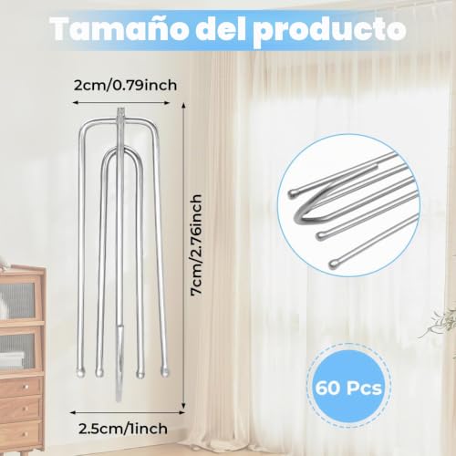 Miniatura 2 de 60 Piezas Ganchos Para Cortinas De Acero Inoxidable, Ganchos De Metal Para Cortinas, Utilizado Para Pellizcar Cortinas, Gancho De Pliegues Para Cortina, Gancho Cortina Para Cortina De Ducha