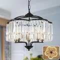 Yidelloc Modern Crystal Chandelier for Dining Room - Adjustable 5 Lights Black Farmhouse Pendant Light Fixture Hanging for Foyer Bedroom Living Room Hallway Kitchen