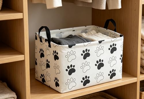 Image of Essme Rectangular Dog Basket, Cute Storage Basket with Handles for Room Decor, Dog Bins,Puppy Storage Bin(Dog Paw)