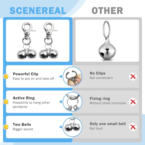 SCENEREAL Bells for Dog Collars - 2 Pack Pet Hanging Ring Bell Accessories for Dog & Cat, Pet Pendant Collar Charm with Heavy Duty Snap Clips - Thumbnail 3