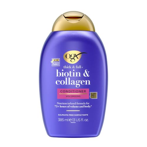 OGX Biotin and Collagen Volumising Hair Conditioner Thick and Full with Vitamin B7 Biotin and Collagen for Thin Hair Sulfate Free Surfactants 385ml packaging may vary