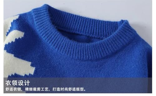 Men's Print Knit Sweater Color Block Pullover Casual Loose Hip Hop Jumper Style3