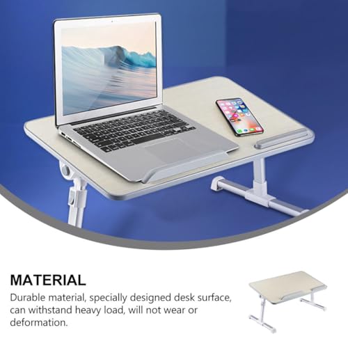 Bureau pliable en bois beige table d'ordinateur ajustable pour télétravail - 4