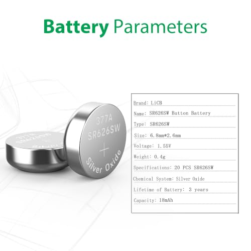 Pilas para reloj LiCB SR626SW 20 unidades miniatura 2