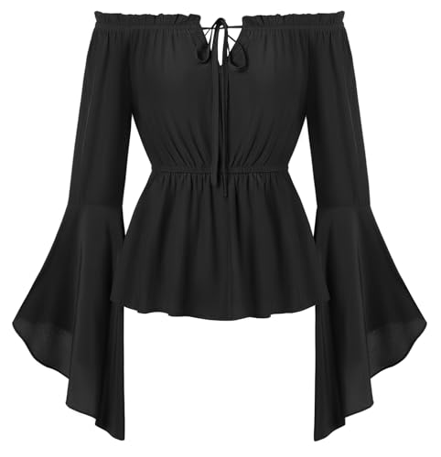 SCARLET DARKNESS Women\'s Black Off Shoulder Gothic Tops Med