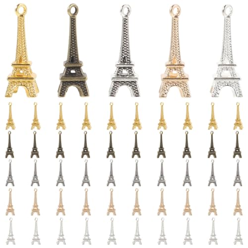 STOBOK 60pezzi Ciondolo Torre Eiffel Lega Retro Per Fai Da Te Accessori Per Gioielli Pendente Per Portachiavi E Collane Colori Casual
