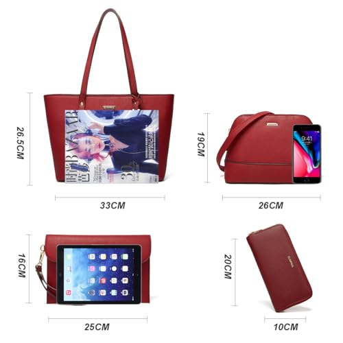 Image of Women Fashion Handbags Wallet Tote Bag Shoulder Bag Top Handle Satchel Purse Set 4pcs