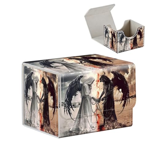 Tudguiloae High-Capacity Art Deco Card Deck Box - Ideal Trading Card Game Storage Solution with Compact Size, and Easy Access - PU Leather Fits for TCG CCG Magic Cards(Dark Angel)