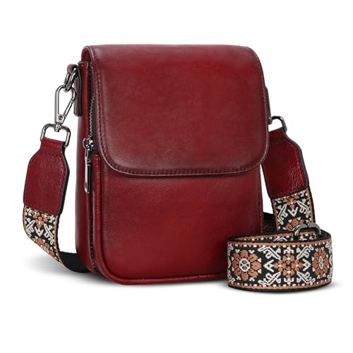 Image of HESHE Small Leather Crossbody Bag for Women RFID Phone Purse with Card Slot | Anti Theft,Genine Leather,Wide Adjustable Strap,Multi-Pocket Fits 6.9 inch Phone Trendy Shoulder Cross Body Bag for Daily,Travel