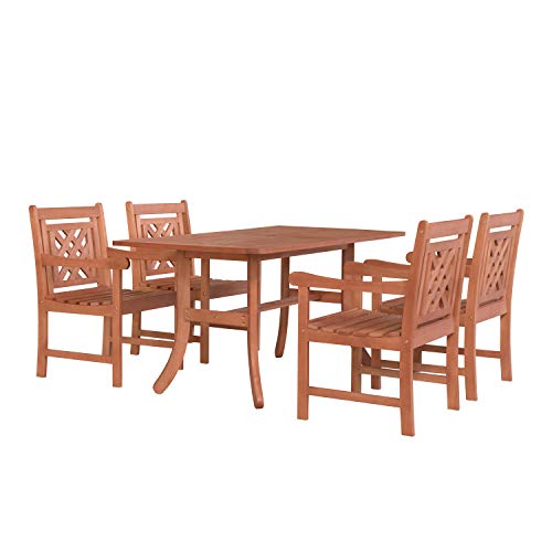 Vifah V189Set45 Tivoli Outdoor 5-Piece Wood Patio Curvy Legs Table Dining Set, Red Brown #TOP21