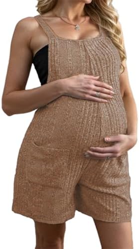 Macacões femininos de malha para gestantes, cor sólida, canelados...