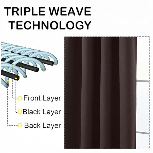 Image of Chocolate Blackout Curtains for Bedroom 63 Inch Length 2 Panels, Protect Privacy Thermal Insulated Solid Curtains for Living Room, Rod Pocket Window Treatment Blackout Drapes, 2x40Wx63L
