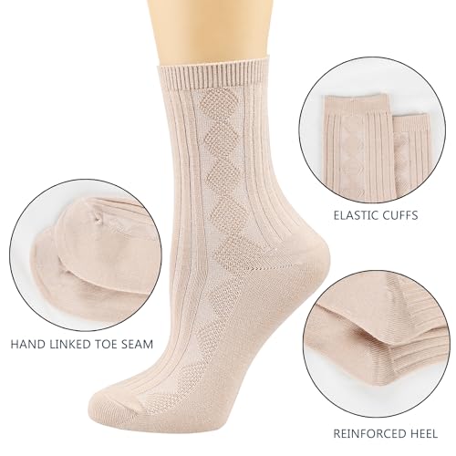 Image of Mcool Mary Womens Crew Socks,Retro Casual Knit Cotton Comfy Breathable Dress Socks for Ladies 5 Pairs