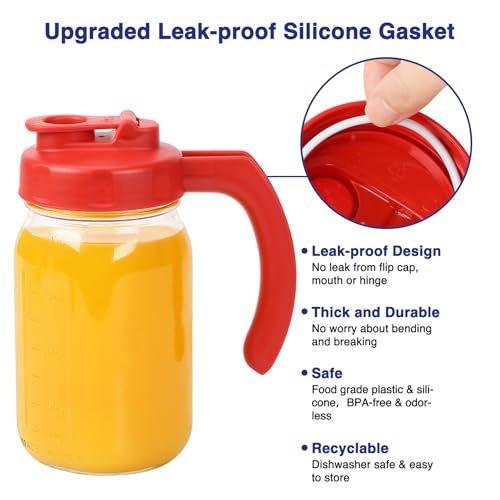 Image of 2 Pack Wide Mouth Mason Jar Lids with Handle, Airtight & Leak-proof Seal, Easy Pouring Spout, Turns your Mason Jar into Pitcher
