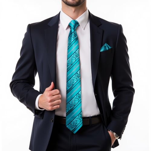 Image of DiBanGu Mens Zipper Ties Silk Adjustable Necktie Pocket Square