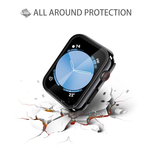 Image of Misxi 2 Pack Tempered Glass Case Compatible for Apple Watch SE 3 (2025) SE 2 SE Series 6 Series 5 Series 4 40mm, Hard PC Screen Protector Protection Ultra-Thin Cover for iWatch, 1 Jet Black + 1