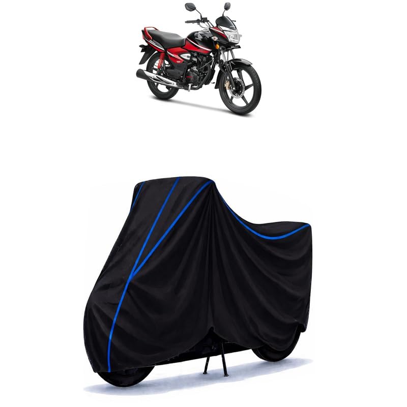 Image of CB Shine BS6 Bike Cover Water Resistant Universal Motorcycle Rain | Heavy Duty UV Protection, Dust, Scratch Indoor Outdoor All Weather with Black Blue Piping Elastic