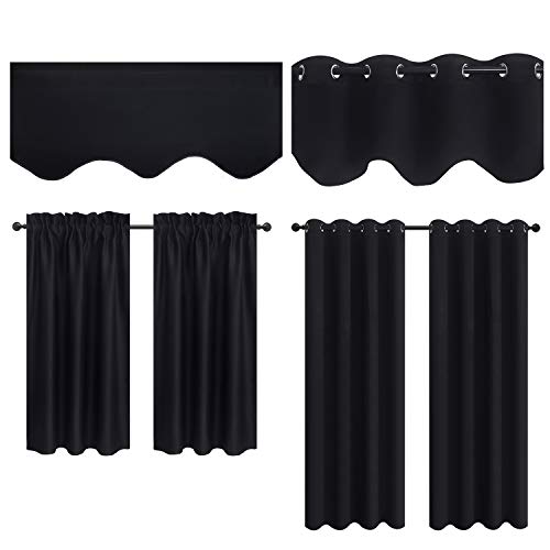 Aquazolax Window Room Darkening Curtains Functional Tailored Tier/Valance/Cafe Curtains, 2 Pieces, 28" Width By 36" Length, Black #TOP5
