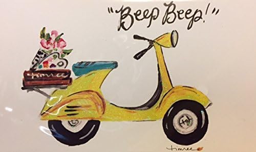 Glitter Embellished"Beep Beep" Yellow Motorized Scooter Blank Note Cards (6)- 6 Blank Note Cards and Lime Green Envelopes