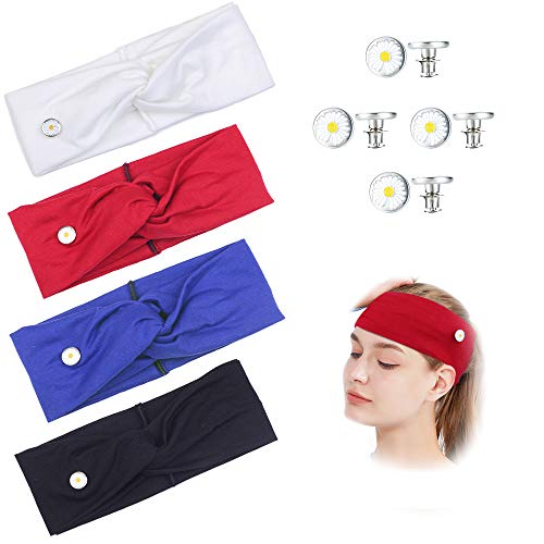 Thunaraz 4Pcs Headbands With Detachable Button for Women Yoga Sports Running Washing Face Head Wrap Hair Accessories Pure Style