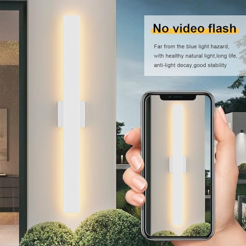 Image of Aipsun 2 Packs Outdoor Wall Sconce, 3000K 4000K 6000K, 31.5in Modern White Exterior Light, Long LED Linear Wall Light Outside Lighting for Entrance, Hallway, Garage, Porch(3CCT)