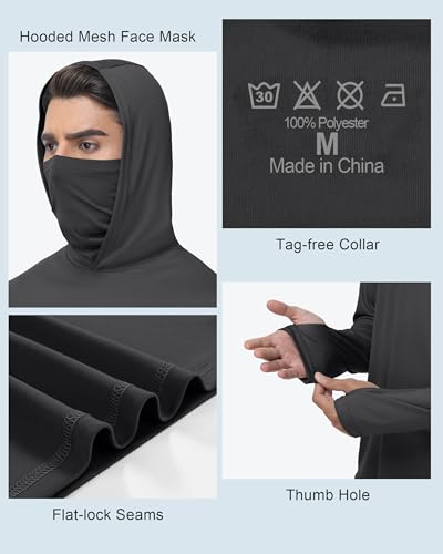 Image of FISHEAL Men's Performance Fishing Hoodie Shirt - UPF 50+ UV Sun Protection Long Sleeve Shirts with Mesh Face Mask