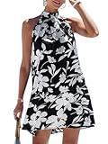 Floerns Women's Sleeveless Floral Print Sundress Halter Neck A Line Short Dress Black X-Small