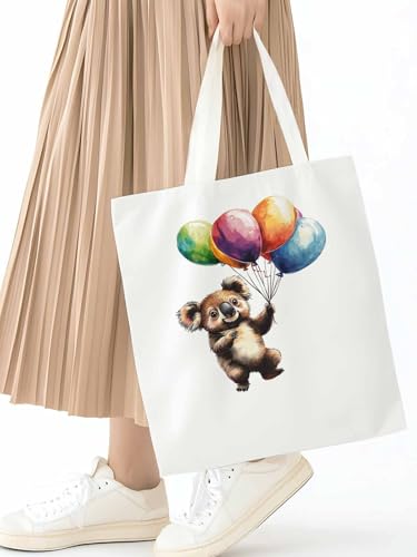 Canvas Tote Bag, Koala Balloon Colorful patterned Canvas Tote Handbags for Women Shoulder Bag,2