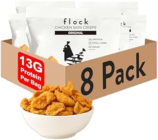 Flock Keto Chicken Skin Chips – Original Flavor, Low Carb, High Protein, Gluten-Free Chicken Crisps, Keto Snack, Low Carb Chips, Protein Crackers, Diet Snacks, 8-Pack (1oz)