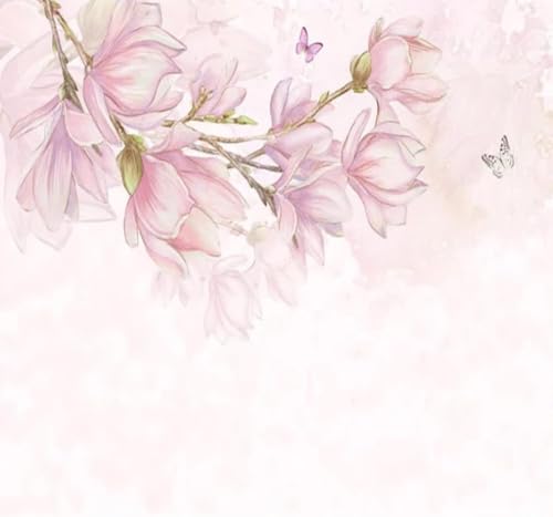 Papier peint 3D intissé Magnolia rose pour masquer défauts mur - 5