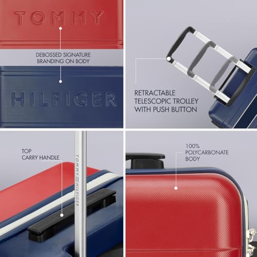 Image of Tommy Hilfiger Hard Luggage Set of 3 (Small, Mid and Large) Las-Vegas - Red & Navy | Check-in Trolley Bags with TSA Lock | 360 Spinner Wheels | Telescopic Handle | Hardshell PC Suitcase