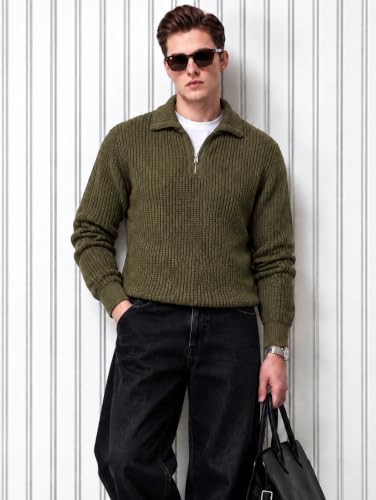 Image of Kvetoo Mens Woolen Sweater for Man Winter Quarter Zipper Knit Sweater Full Sleeve Office Wear Pullover