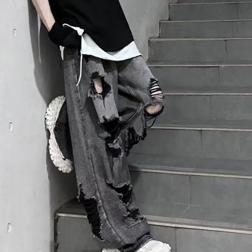 DGHM-JLMY Baggy Jeans for Men Streetwear Loose Fit Wide Leg Pants Ripped Straight Leg Pants Mid Waisted Distressed Jeans2