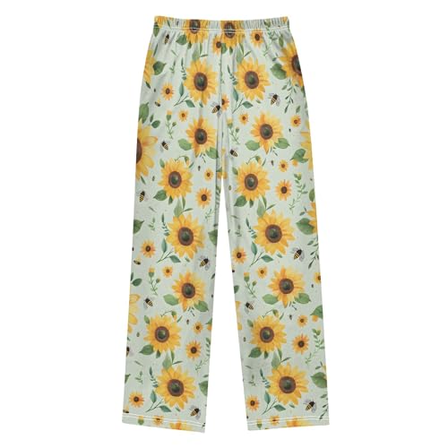 Pajama Pants Lounge Sleep PJ Bottoms Sleepwear Elastic Waist Drawstring S Sunflower Bee2