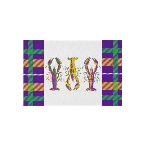 Plaid Mardi Gras Crawfish Rug, Louisiana Outdoor Rug, New