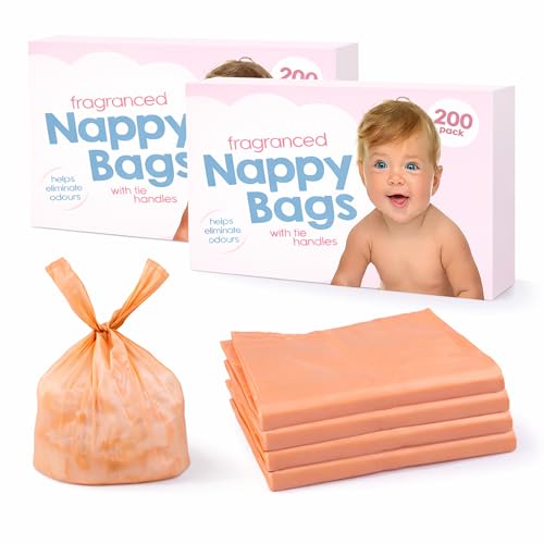 400 Sacchetti per Pannolini Colorati con Manici Legabili, Profumati per Eliminare gli Odori, Durevoli e Impermeabili, Leggeri e Perfetti per le Borse da Viaggio dei Bambini