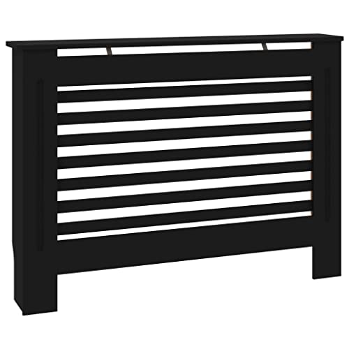 vidaXL Cache-radiateur Couverture de Radiateur Couvre Radiateur avec Design Moderne à Lattes Salon Maison Intérieur Noir 112x19x81 cm MDF