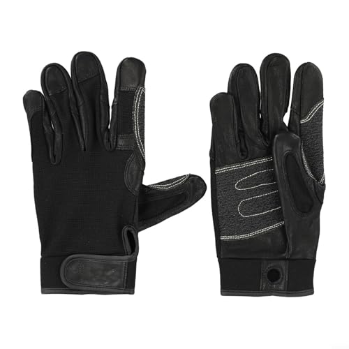 Full-Finger Cowhide Climbing Gloves for Rock Climbing, Downhill Mountain Biking & Cavern Exploration – Non-Slip Outdoor Sports Gloves for Men, Black (S/M/L/XL)(XL)