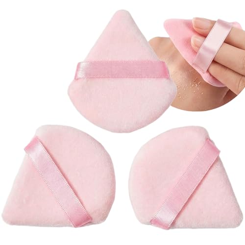 ToolHouse 3 Pcs Triangle Powder Puff Velvet Soft Face Puff for Loose Powder Pressed Powder Foundation Blush Contour Reusable Wet Dry Dual Use Makeup Sponge for Setting Travel Beauty Tool Pink