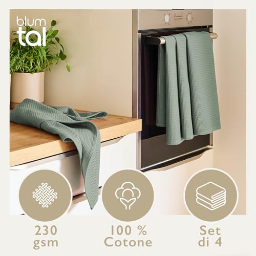 Blumtal strofinacci cucina cotone 50x70cm in set da 4 - stracci cucina 100% cotone - canovacci cucina cotone lavabili a 60°C - verde - immagine 3