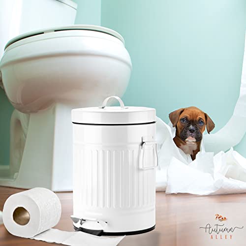 Image of Autumn Alley, Farmhouse Bathroom Trash Can - White Trash Bin with Lid and Pedal - White Garbage Bin for Rustic Bathroom, Farmhouse Kitchen Trash Can, Country Home Decor, 5L, 1.3 Gallon