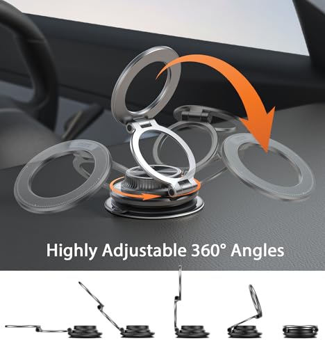 Image of 2026 Next-Gen Suction Cup Phone Mount Cute 360 Zinc Alloy 109 LBS Phone Stand Vacuum Magnetic Car Holder for MagSafe Strongest Accessories for iPhone 16 15 14... Android