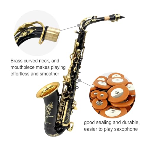 Image of Beginner Alto Saxophone, E Flat - Complete Starter Kit with Case & 10 Reeds, for Adults & Students, Easy to Play for School Band & Practice (Black)
