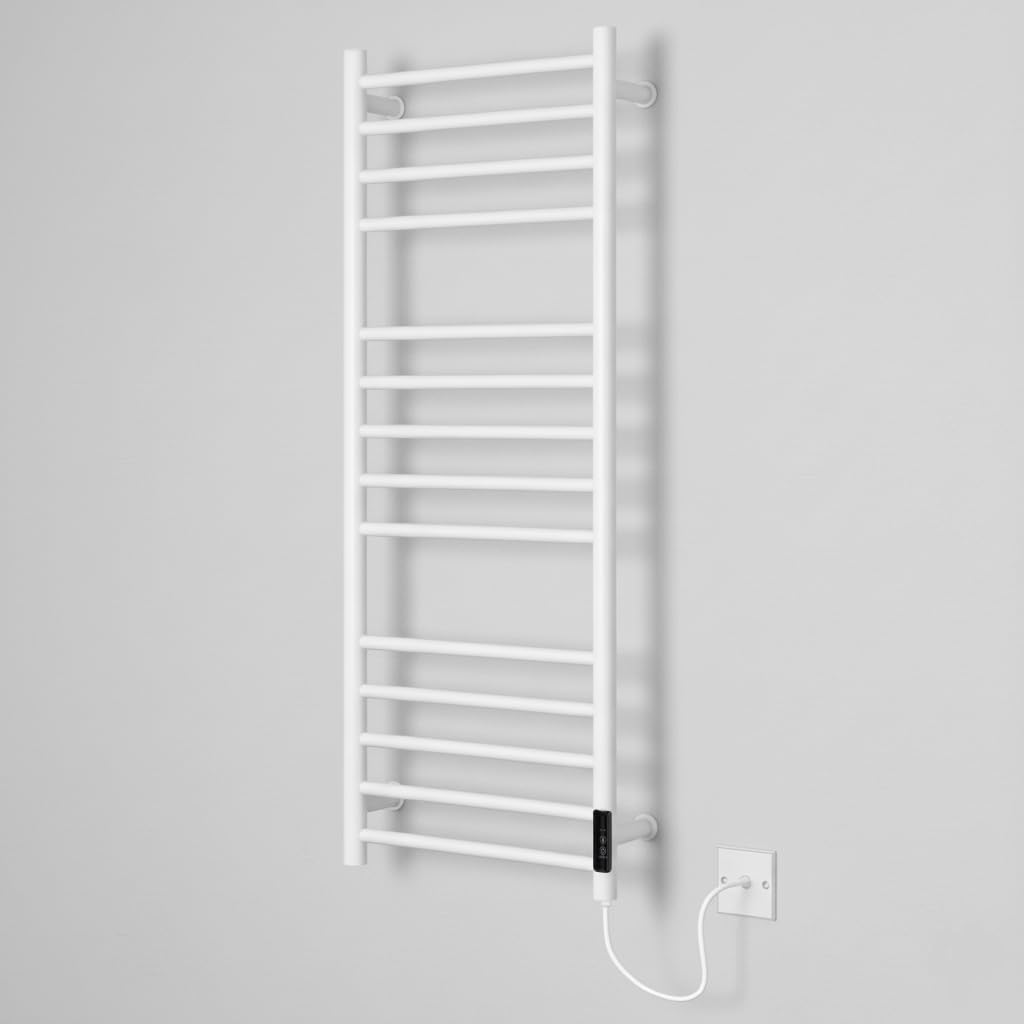 Manissa White Electric Heated Towel Rail - 300Mm W X 1000Mm H, Stainless Steel, Energy Efficient, Bathroom Radiator, Dry Electric, Wall Mounted, Built In Timer