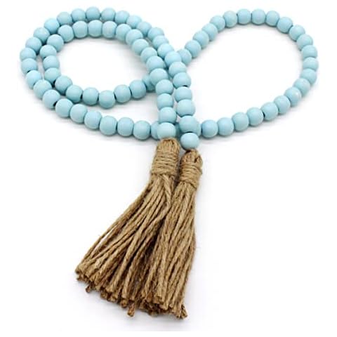 CVHOMEDECO. Guirnalda Cuentas Madera con borlas Granja rústica Madera la oración la Cadena Cuentas para Colgar en la Pared Cover
