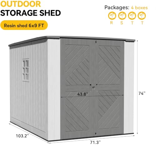 Image of KINYING 6x9 FT Outdoor Storage Shed,Resin Outdoor Sheds with Floor