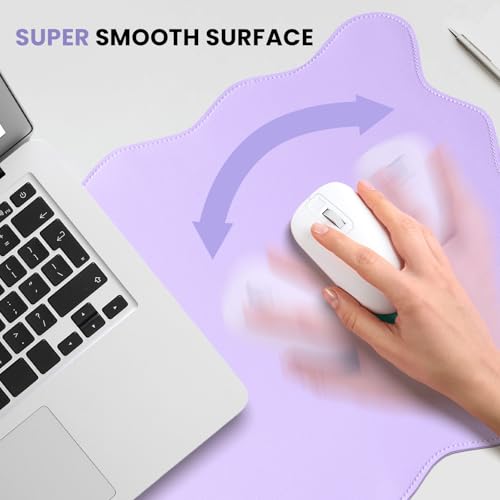 Image of PU Leather Desk Pad, Scalloped Non-Slip Mouse Pad & Large Desk Mat Cover Stitched Edges Writing Pad for Office, Home - Waterproof, Easy to Clean, Durable Surface I 31.4 inchx15.7 inch, Purple