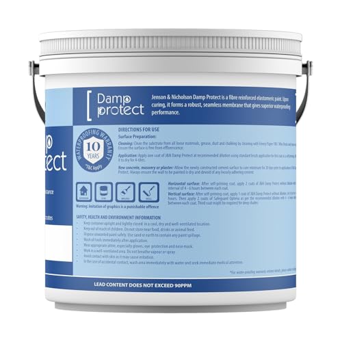 Image of Jenson & Nicholson Damp Protect Waterproof Coating, Elastomeric Paint with Crack Bridging, Low VOC, Strong Masonry Adhesion TERRACOTTA - 10L