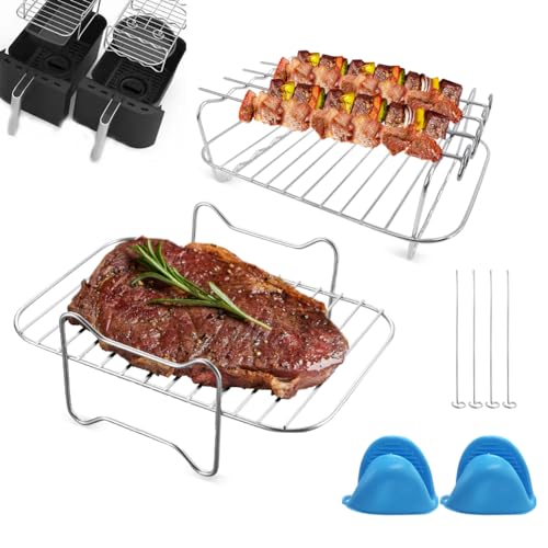Friggitrice ad aria calda compatibile – per friggitrice ad aria calda Ninja Af300Eu Af400Eu, inserto per cottura a vapore 1 pezzo + griglia 1 pezzo + maniglie per dita 2 pezzi + fibre per barbecue 4